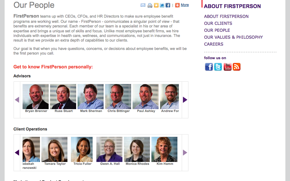First Person meet the staff page