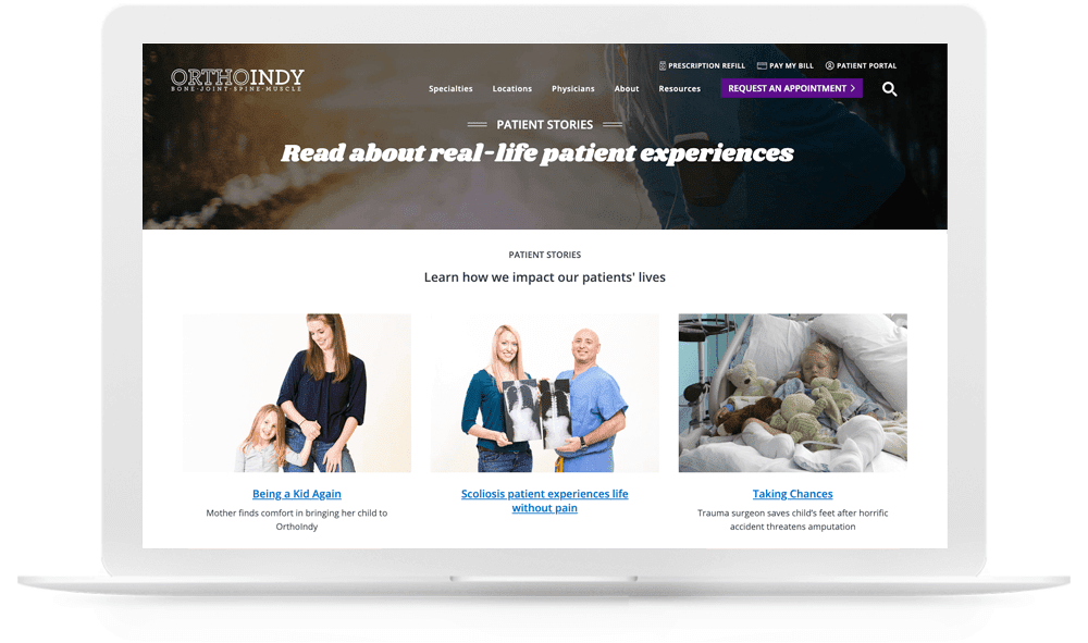 OrthoIndy patient stories blog landing page
