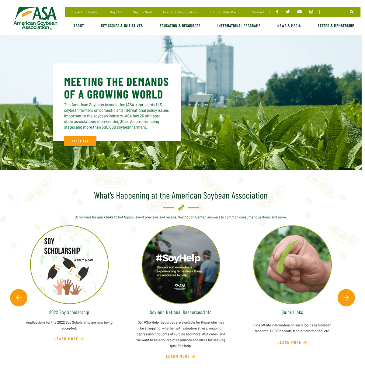 The nonprofit web design of the American Soybean Association