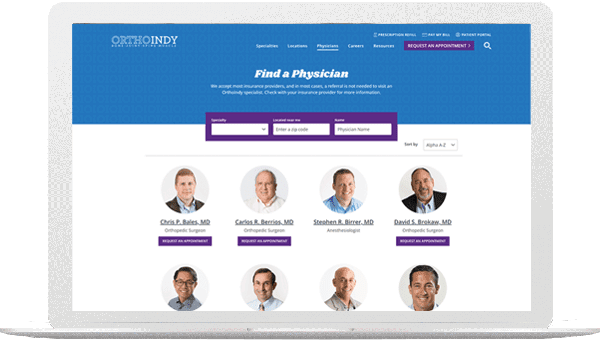 OrthoIndy Website Physician Directory