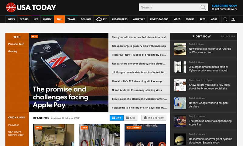USA Today's homepage form 2014