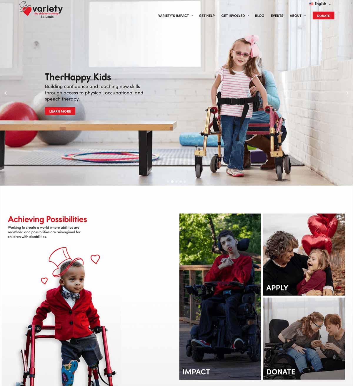 Variety’s nonprofit web design features lots of custom photography