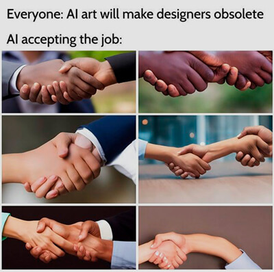 Meme showing AI hands
