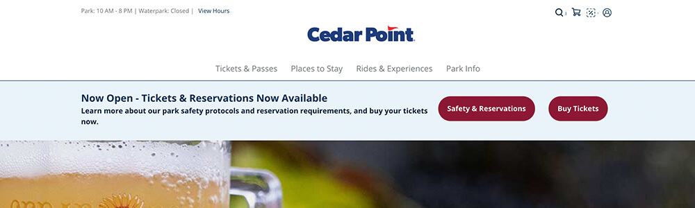 Cedar Point website alert banner