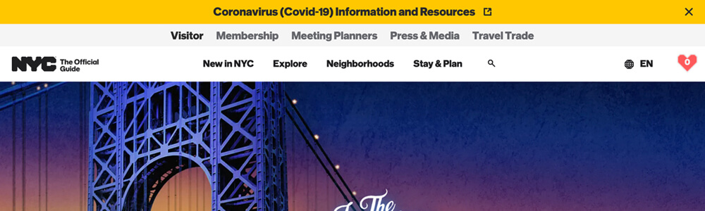 NYC Official Guide website notification bar