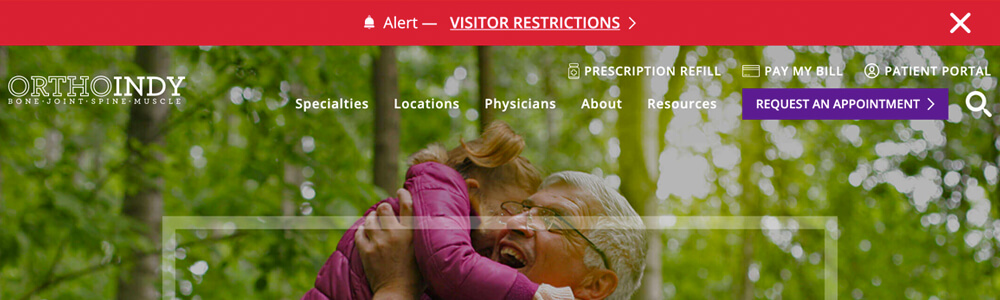 OrthoIndy website alert banner