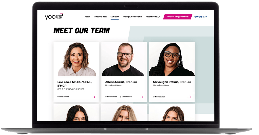 Preview of the award-winning Yoo Direct Health physician directory on desktop