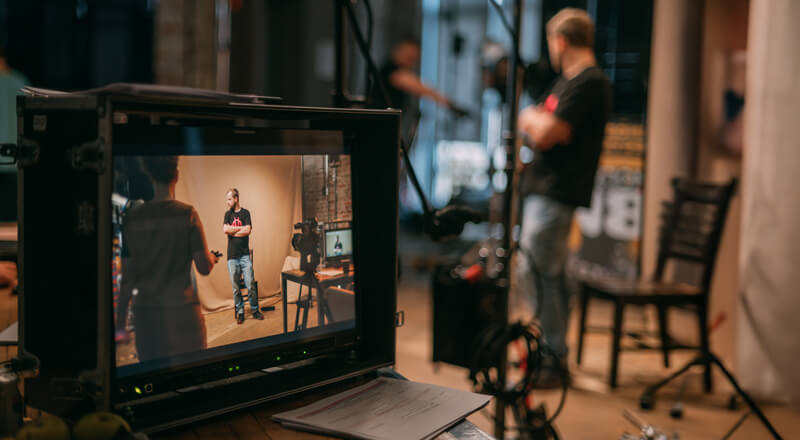 Behind-the-scenes photo showing a digital marketing video set