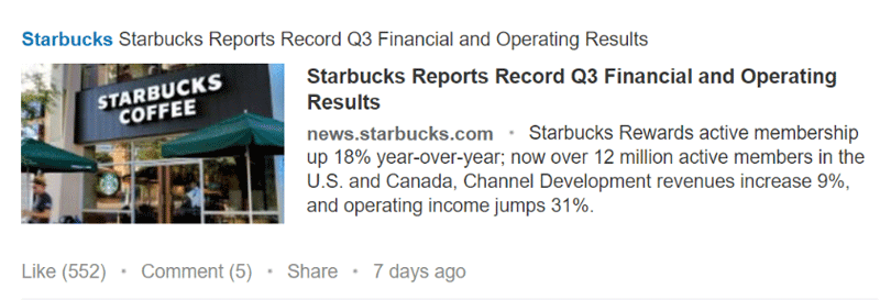 Starbucks LinkedIn Post Example