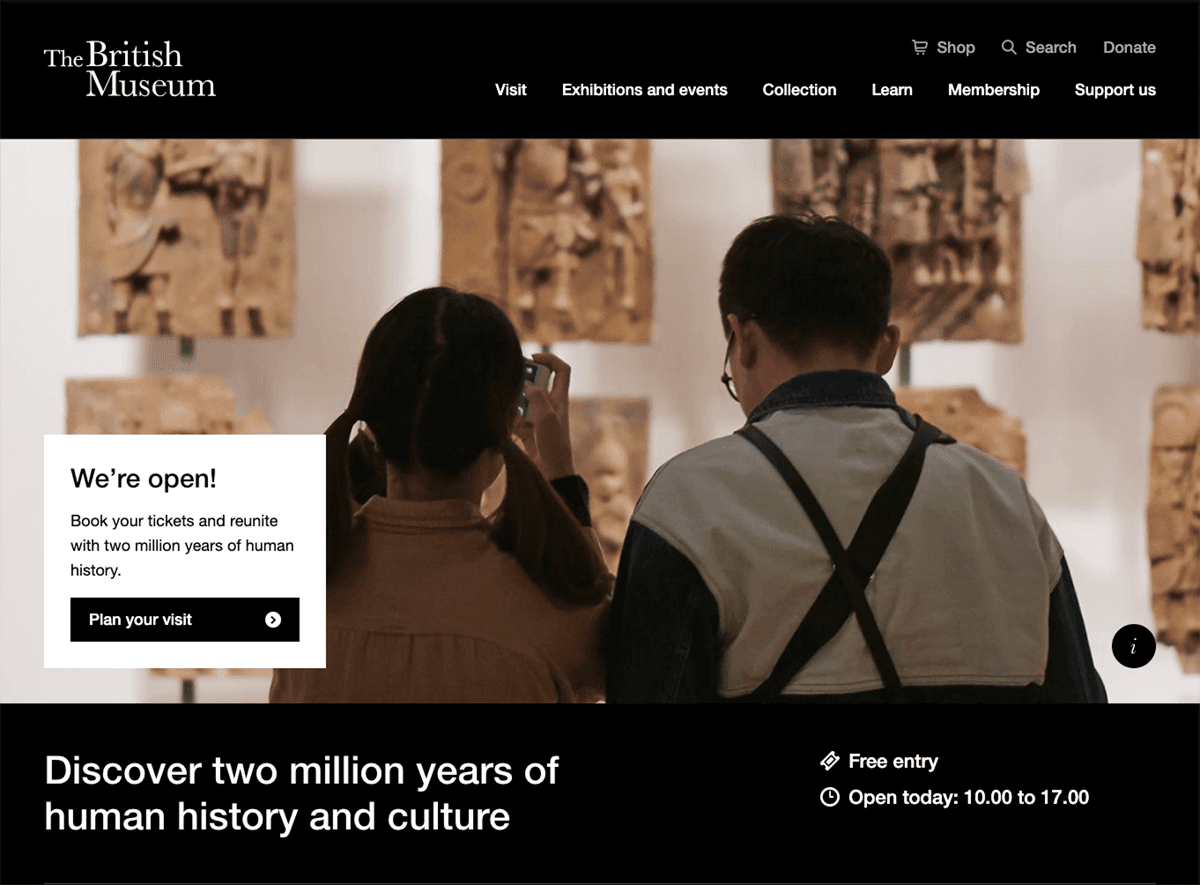 Screengrab of the British Museum's dark mode website
