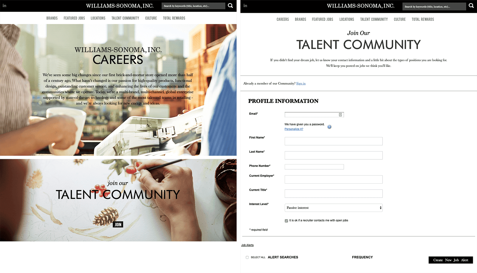 Williams Sonoma’s careers website
