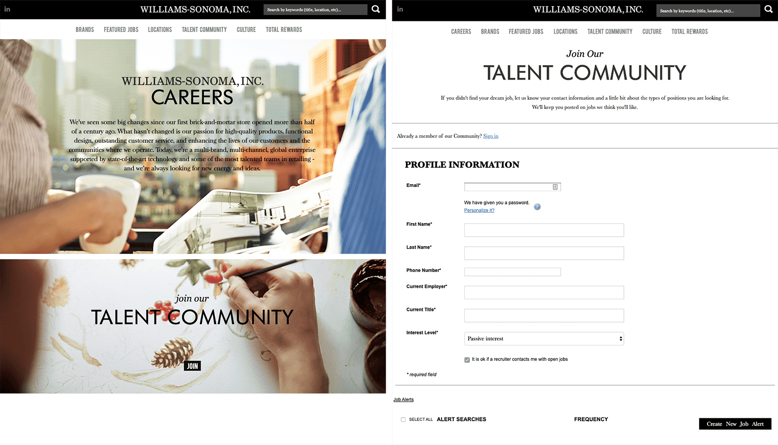 Careers Website  Stayconnected Williamssonoma 