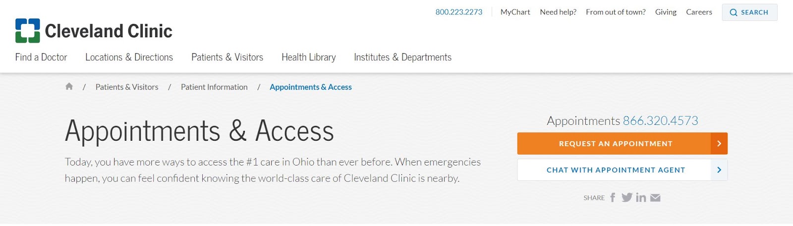 Cleveland Clinic online appointment request
