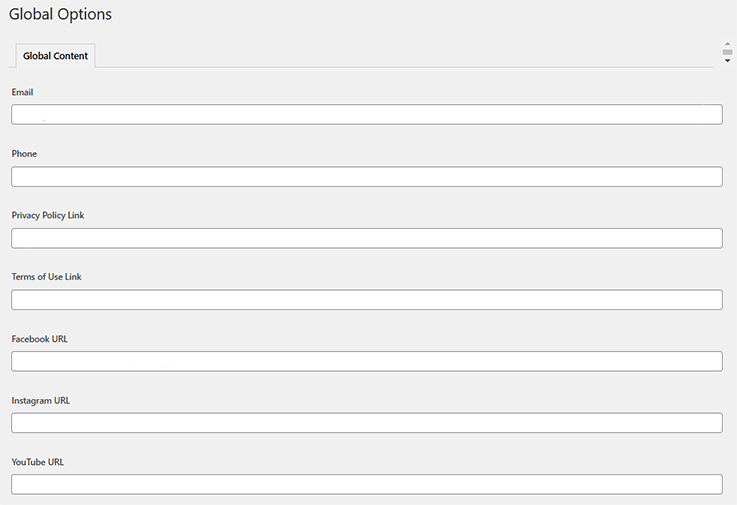 view of some common global content settings in a wordpress site