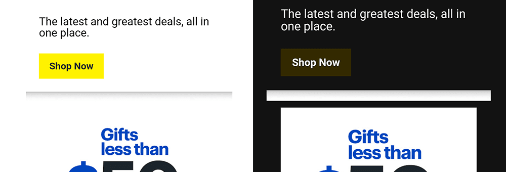 Example of dark mode graphic issue in Best Buy HTML email