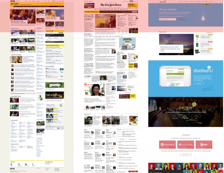 Area on various websites highlighted to show content above the fold