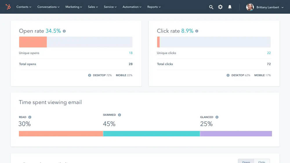example of a HubSpot marketing dashboard you can use when doing email list cleaning