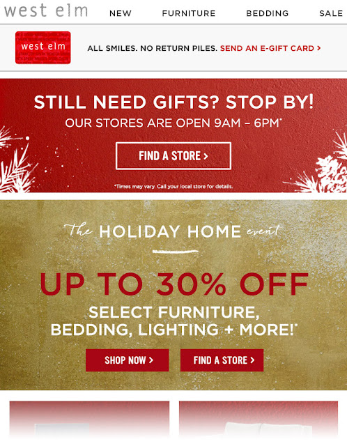 West Elm holiday email campaign