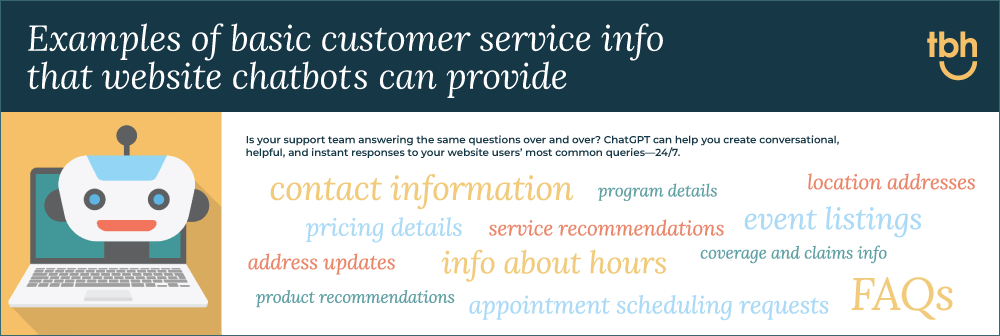 Examples of basic customer service info that website chatbots can provide