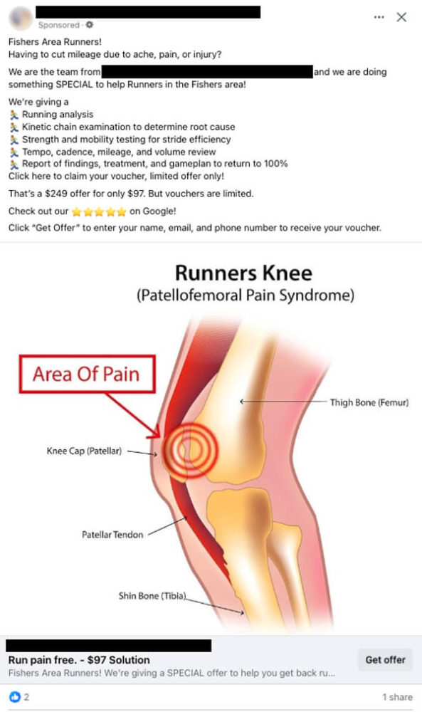 Example of a Facebook ad for healthcare that is testing the use of an infographic