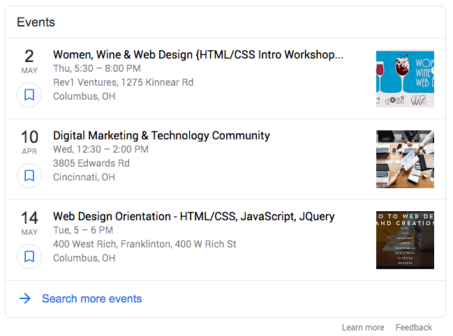 Google events rich snippet