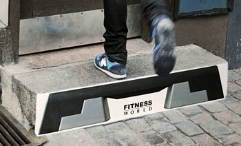 Example of Fitness World’s healthcare guerrilla marketing campaign to promote their step aerobics classes
