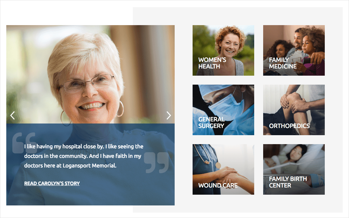 Logansport Memorial Hospital incorporates testimonials from patients throughout their website