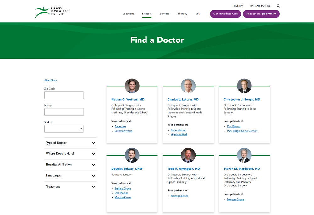 IBJI physician directory web page