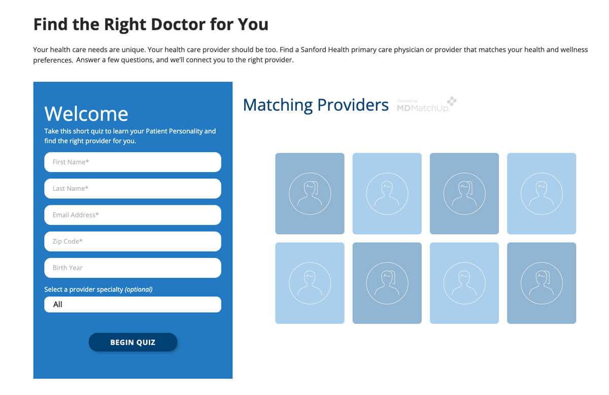 Sanford Health match with a provider quiz