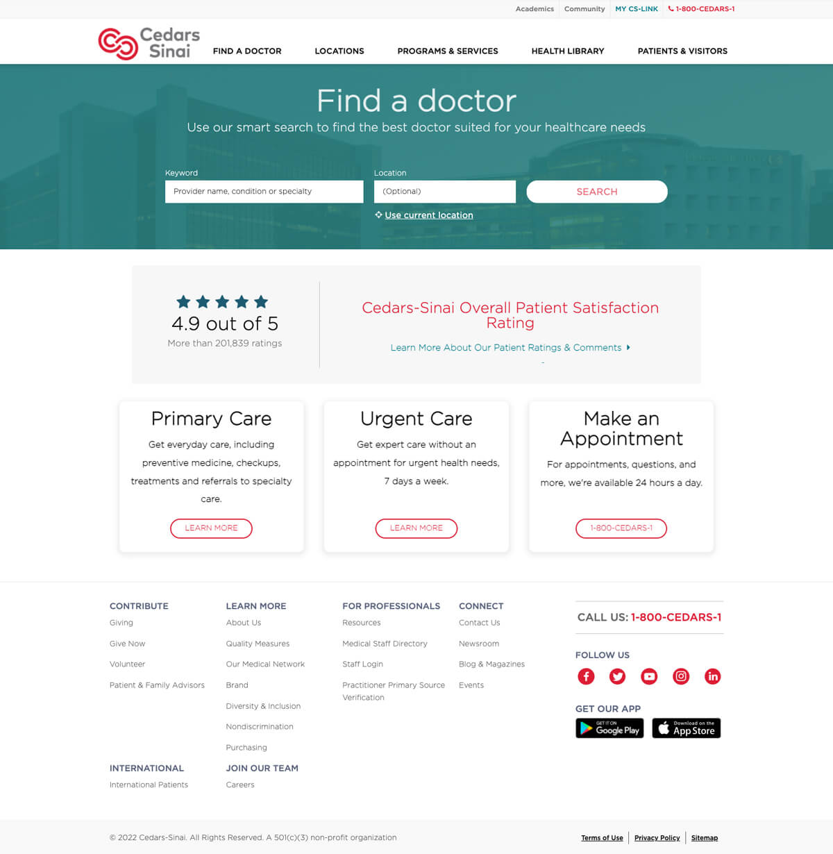 Cedars Sinai's good hospital website