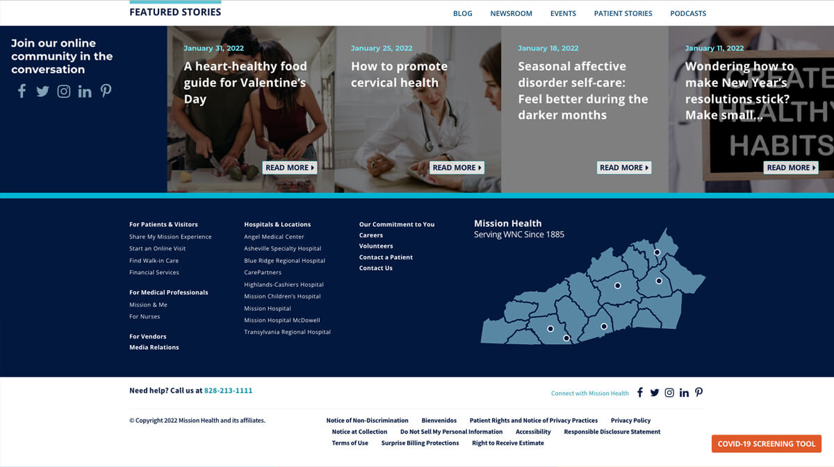 Misson Health's website footer
