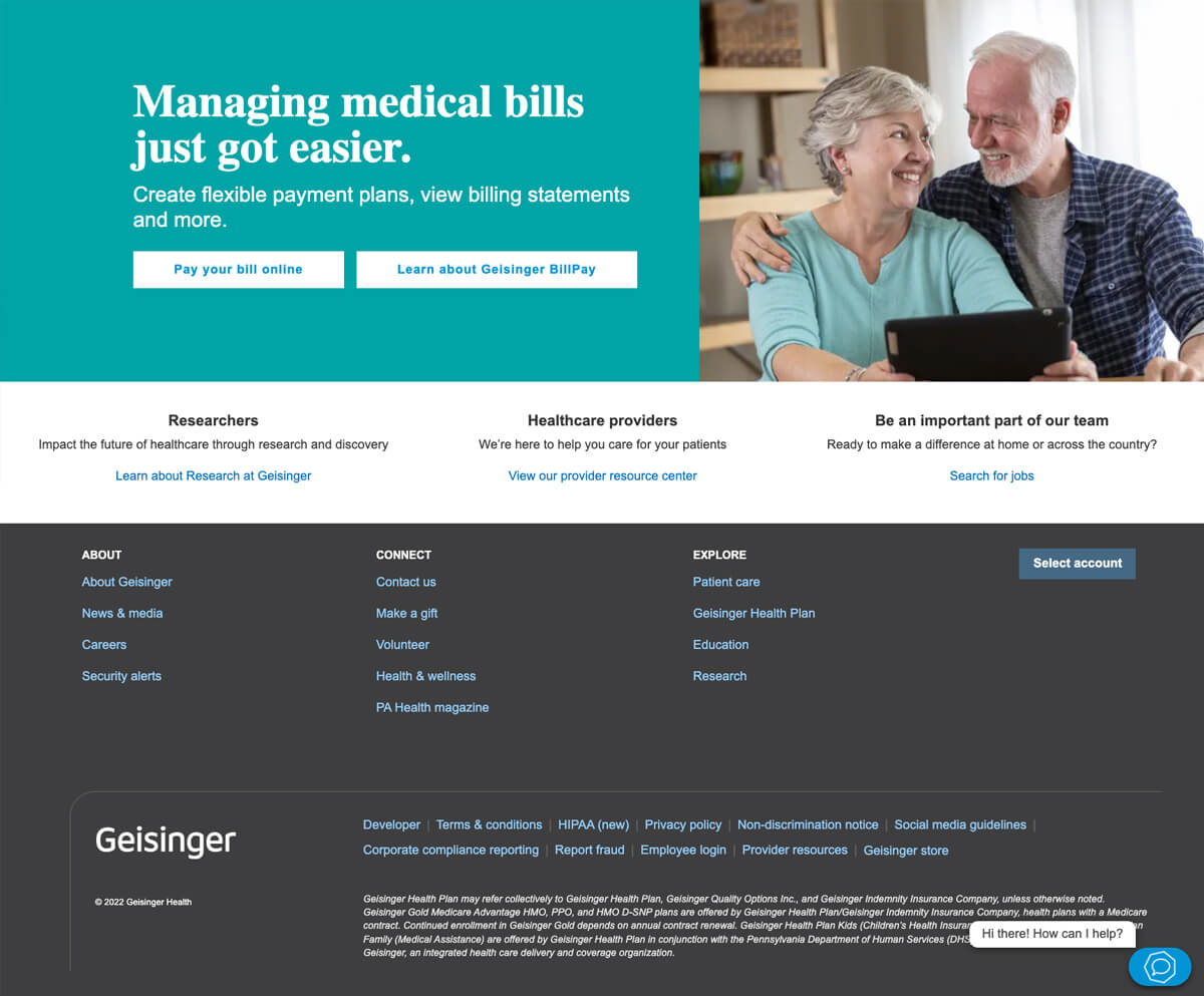 Geisinger's good hospital website footer