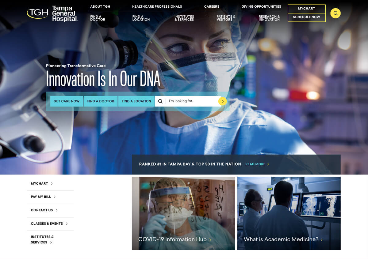 Tampa General Hospital's homepage