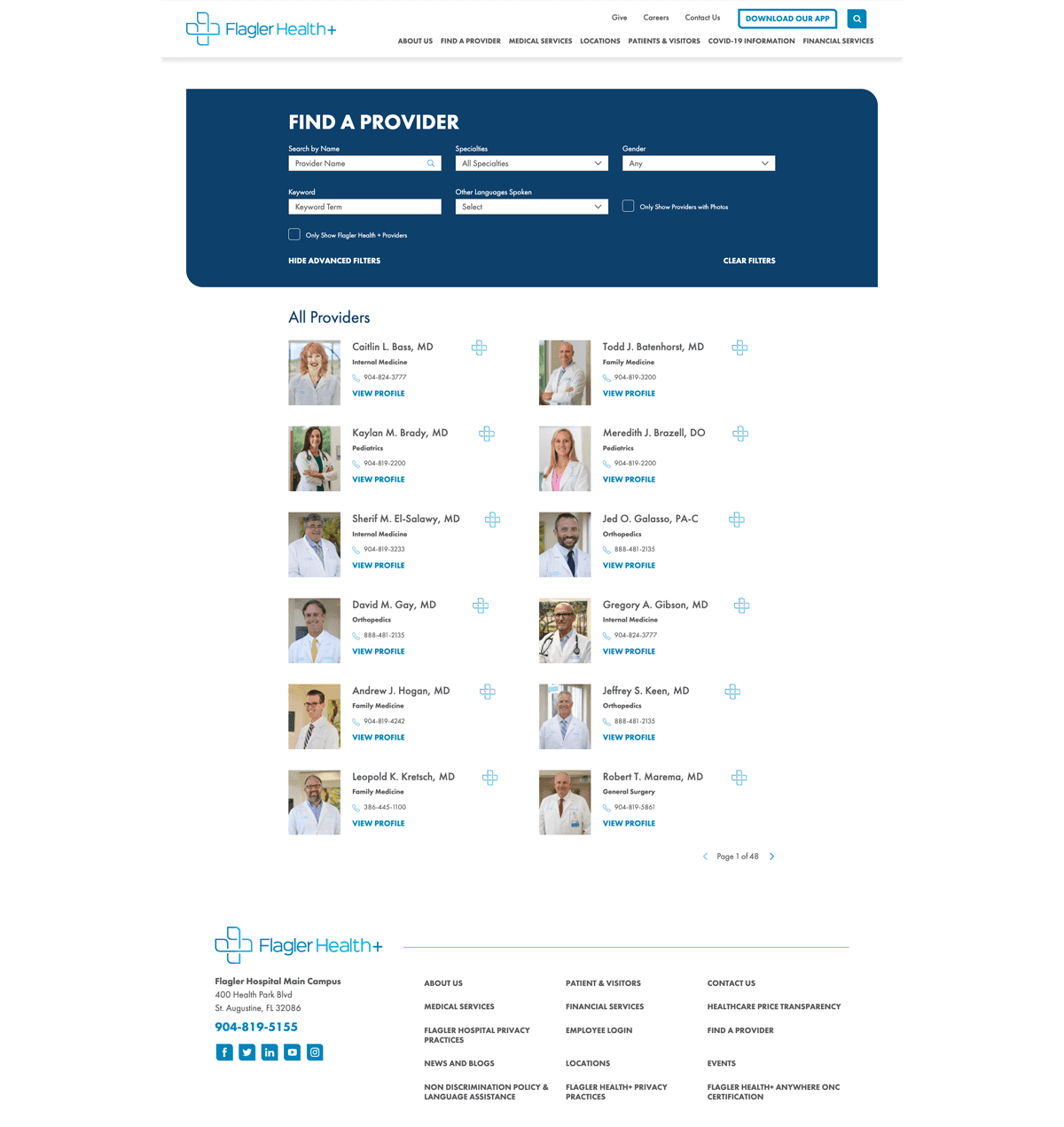 Flagler Health's find a provider listing page