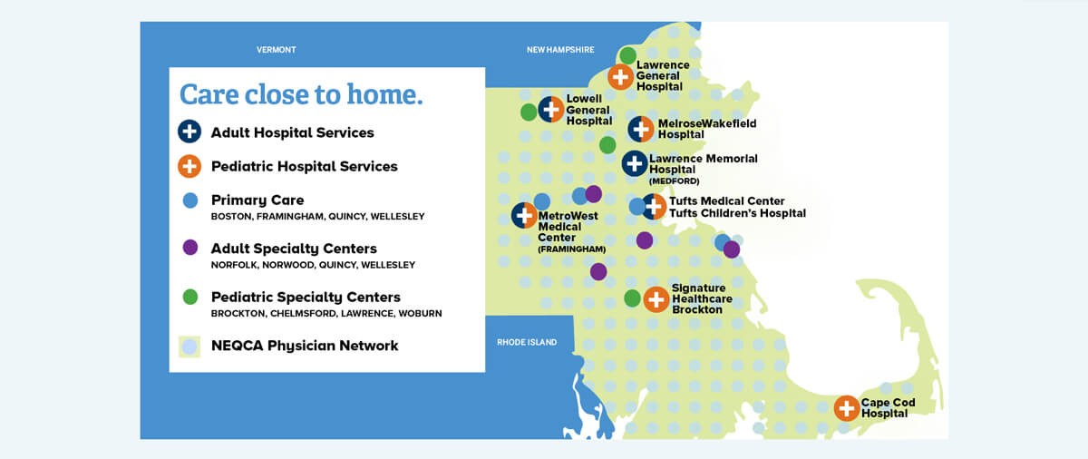 Tufts Medical Center's homepage locations infographic