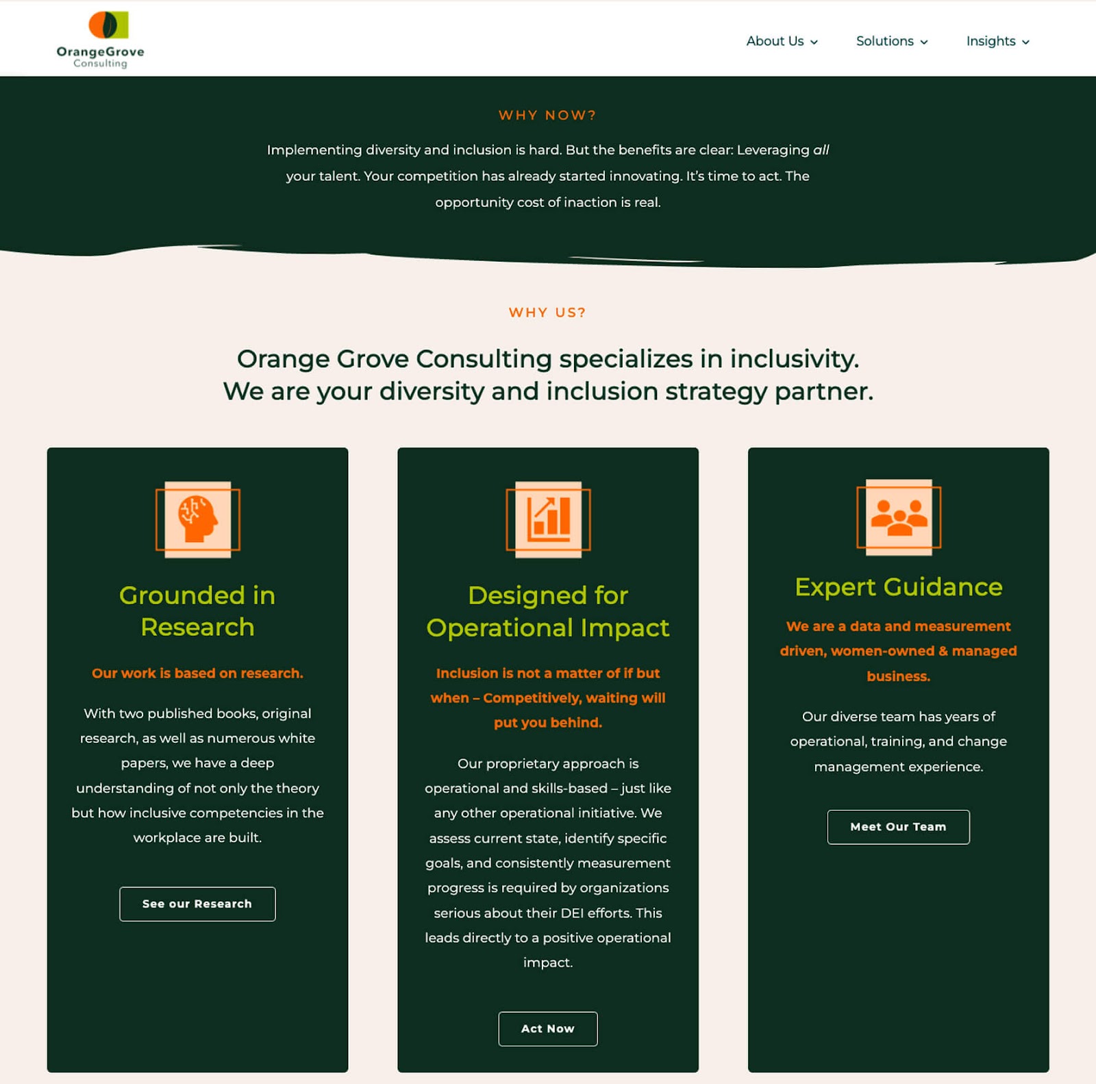 Screengrab of Orange Grove's unique take on dark mode web design