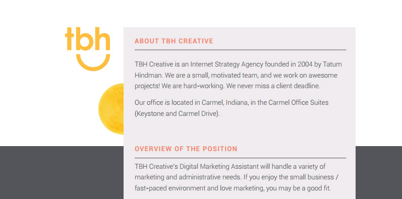 TBH Creative job description example