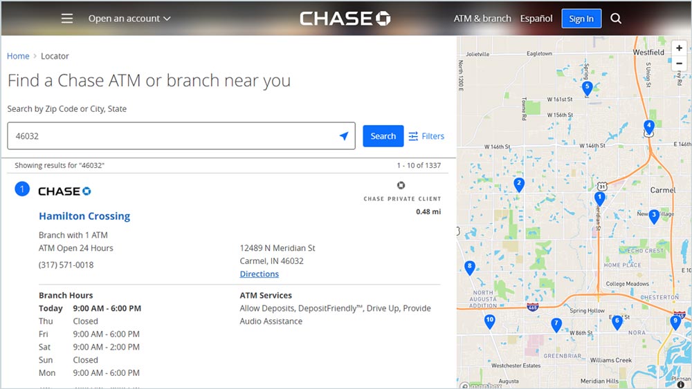 Chase Bank locations webpage design example