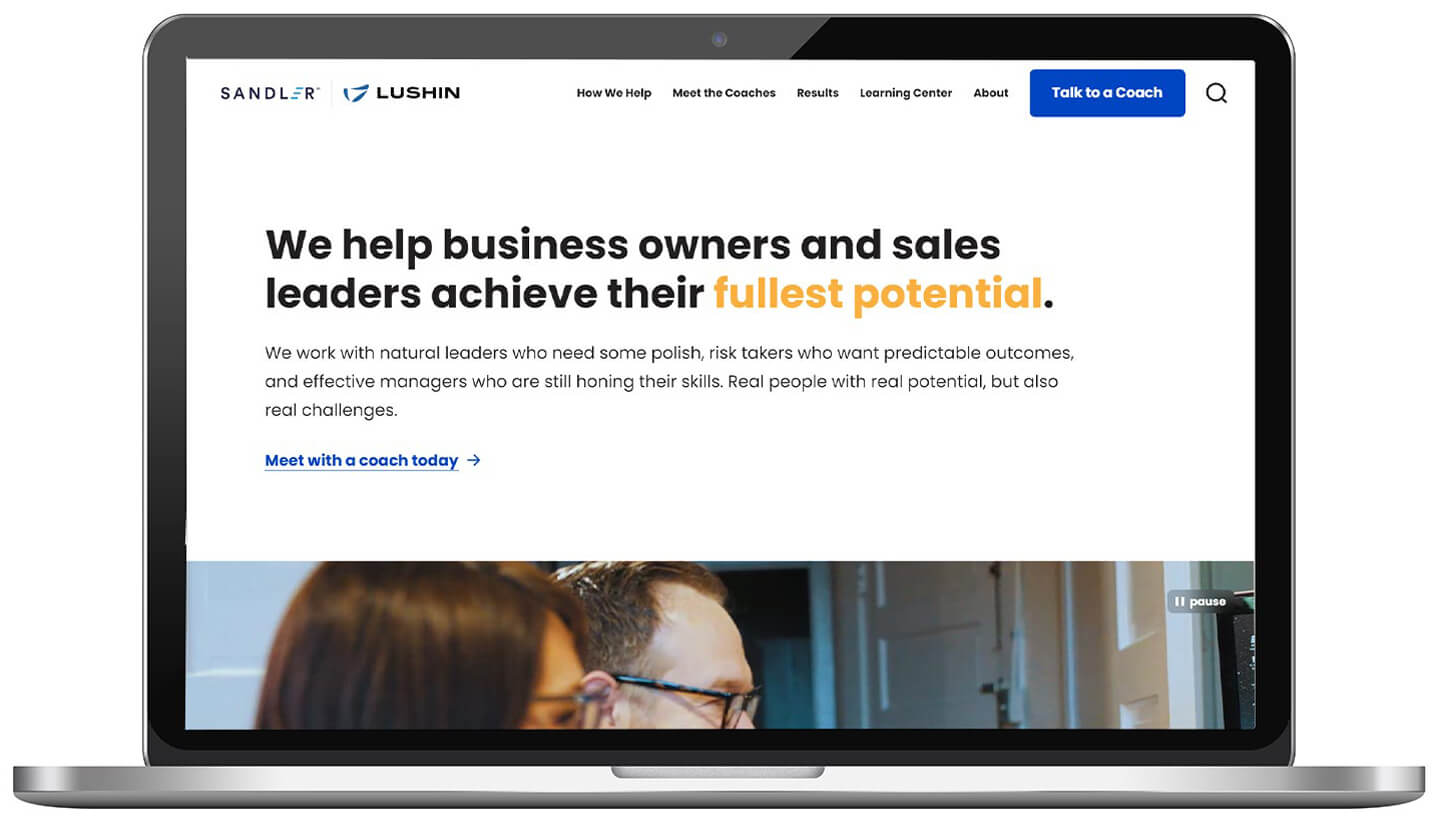 laptop view of Lushin's redesigned B2B marketing website