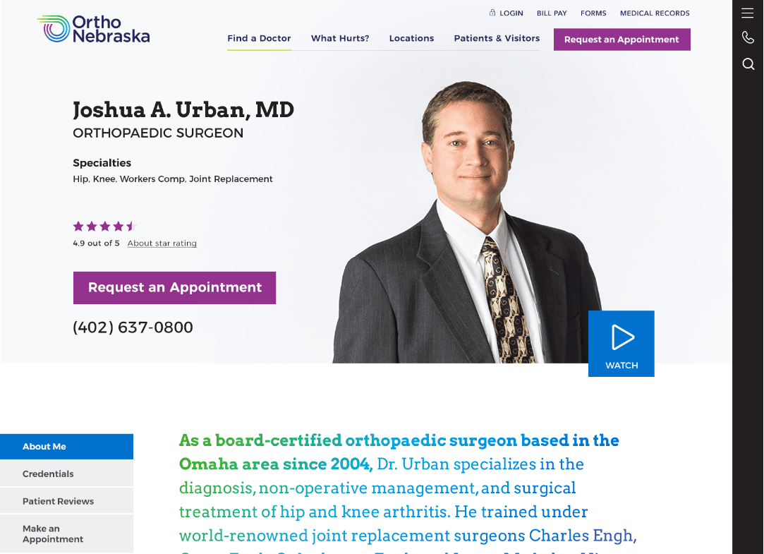Example - OrthoNebraska Physician Detail Page