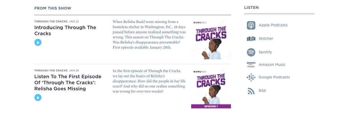 website podcast example: Through the Cracks