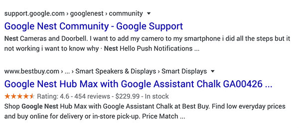Example of Google rich results