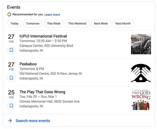 Google event rich results