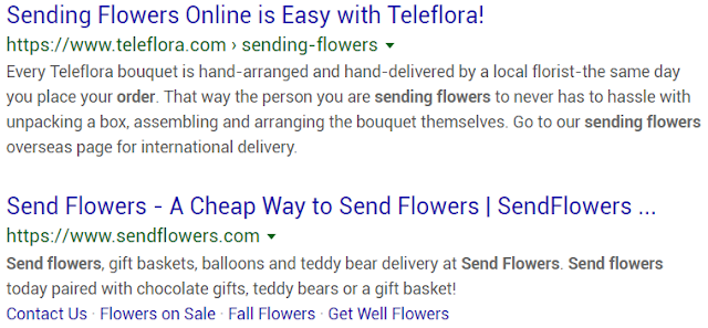 Organic search results example for "send flowers"