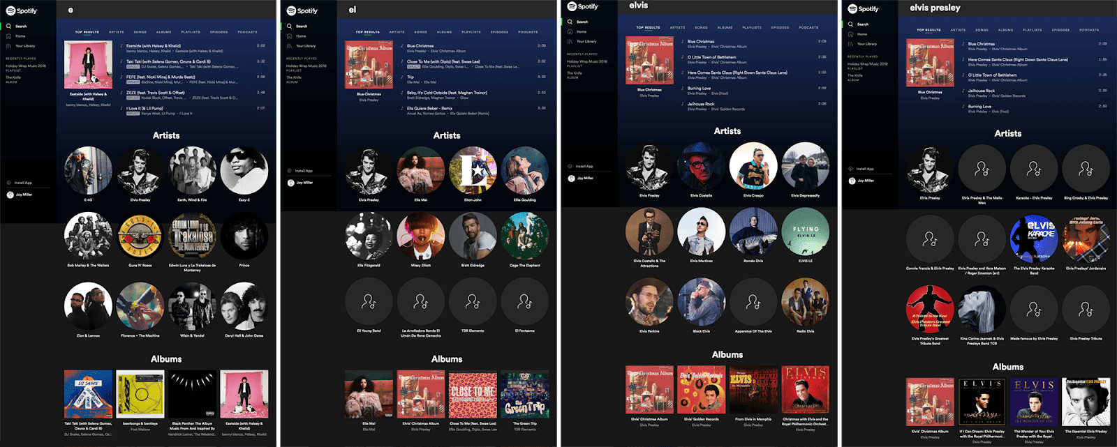 Spotify uses predictive search to help users find what they're looking for quickly