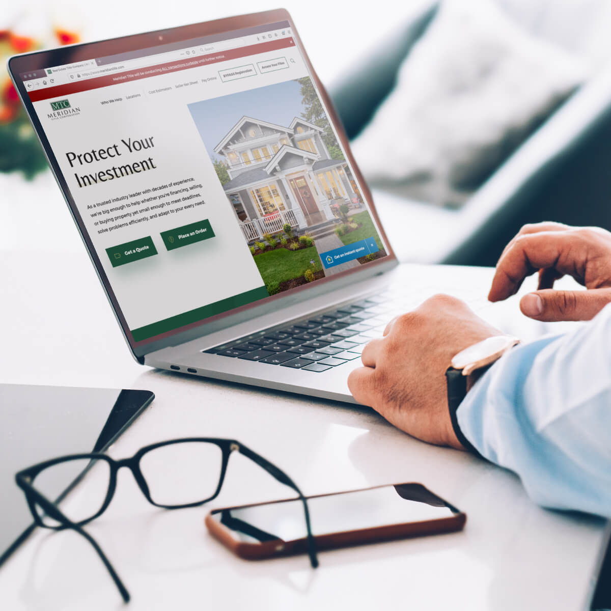 Banker looks at the Meridian Title website