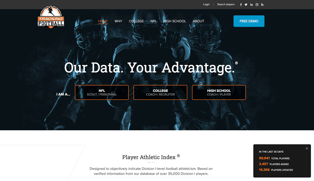 Screengrab of Tracking Football's half dark mode design