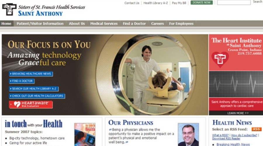 Saint Anthony Medical Center homepage in 2007