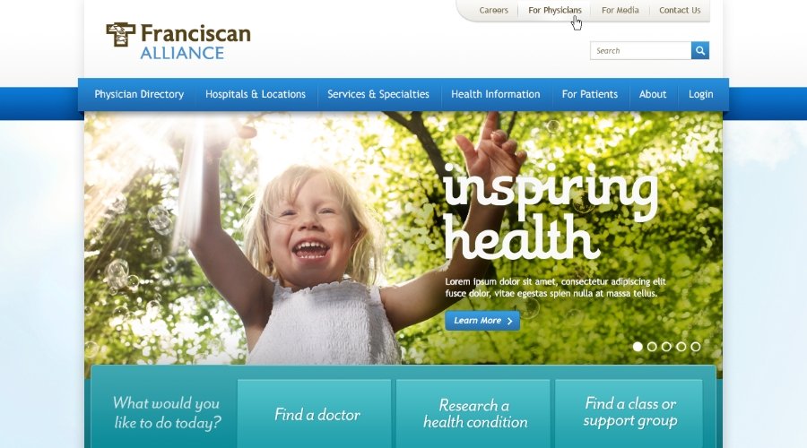 Franciscan Health homepage in 2010