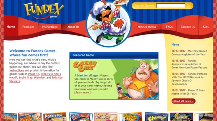 Fundex Games homepage in 2010